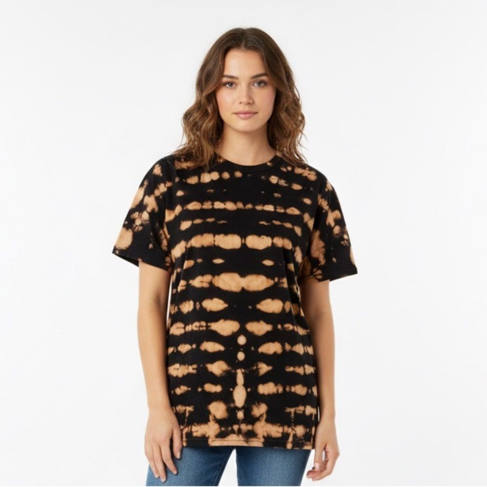 NEW Handmade Black & Orange Striped Reverse Tie-Dye Bleach-Dyed T-Shirt Sz Large